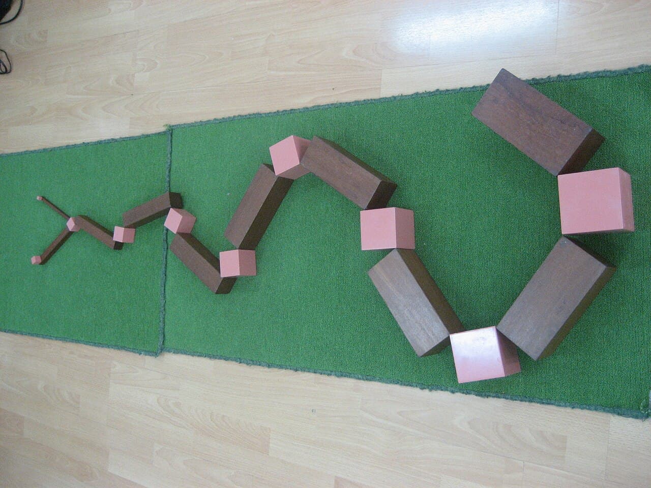 Montessori sensorial materials arranged for early childhood learning