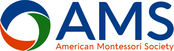 Logo of American Montessori Society AMS in blue text